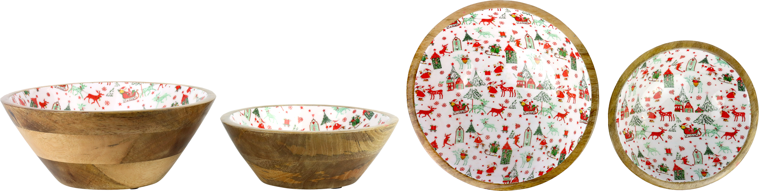 5579 WOOD BOWLS HOLLY &amp; SNOW  S/2
