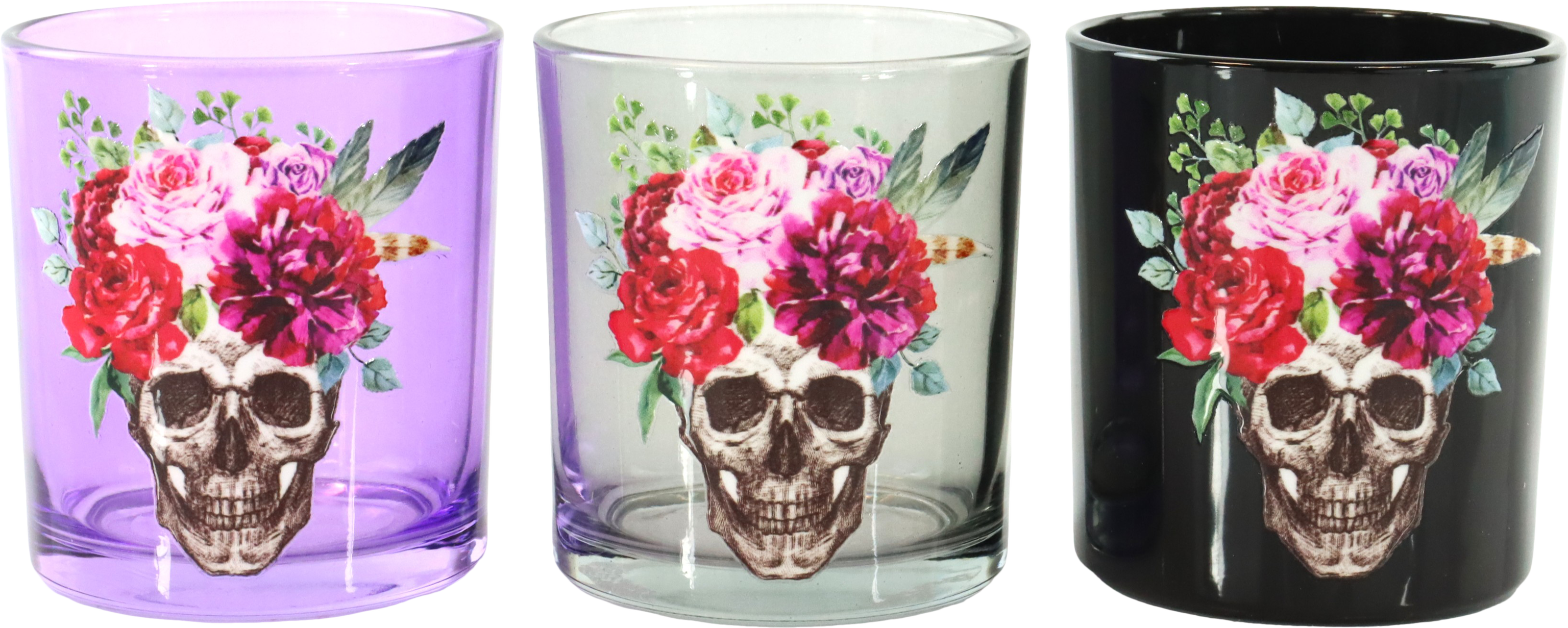 6513 VOTIVES SKULL IN BLOOM  S/3