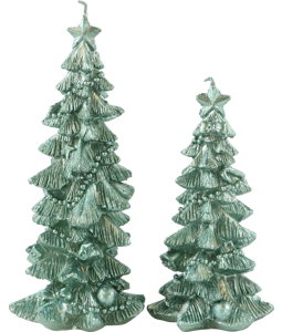 9230 CANDLE TREES GREEN CHRISTMAS  S/2